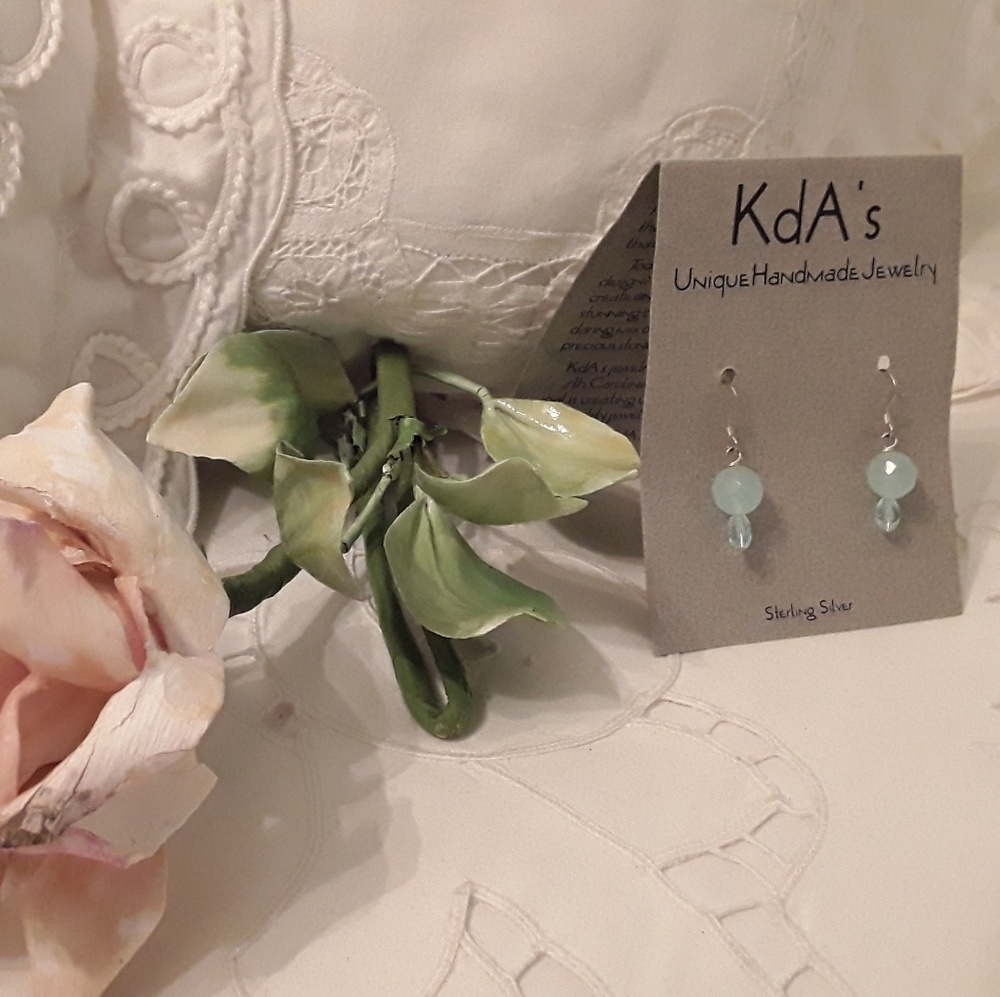 NWT STERLING, HANDMADE KdA's Aqua Quarts EARRINGS